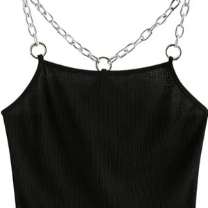 ZAFUL Women's Crop Tank Top Chain Strap Ribbed Racerback